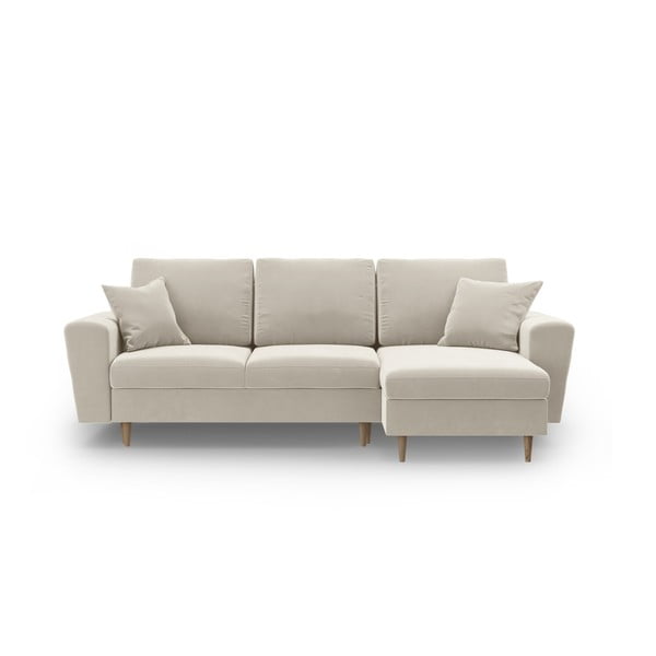 Divano angolare beige allungabile e con contenitore con rivestimento in velluto Kyoto – Cosmopolitan Design