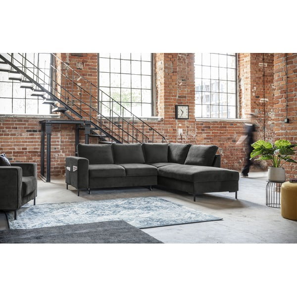 Divano letto angolare in velluto grigio scuro (angolo destro) Lofty Lilly - Miuform-image-4