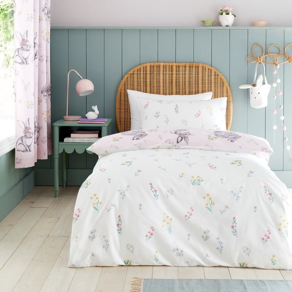 Set copripiumino e federa da bambini rosa per culla 120x150 cm Bunny Tails Ditsy Flowers – Catherine Lansfield-image-1