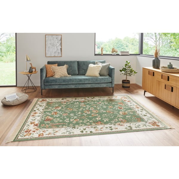 Tappeto in viscosa verde e crema 195x300 cm Oriental - Nouristan-image-1