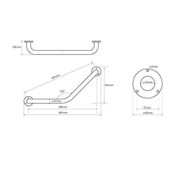 Maniglione da bagno a parete in acciaio da 66 cm Handicap 120° - Sapho-image-1