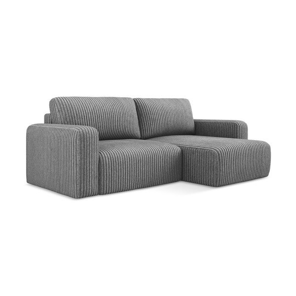 Divano angolare grigio allungabile/con contenitore (con penisola a destra/con chaise lounge) con rivestimento in velluto a coste Kona – Makamii-image-2