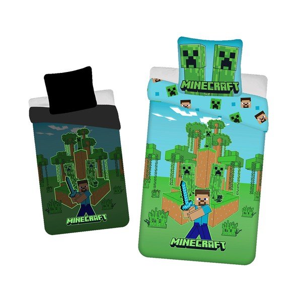 Biancheria da letto per bambini con effetto fosforescente in cotone per letto singolo 140x200 cm Minecraft "Jungle Fight" – Jerry Fabrics