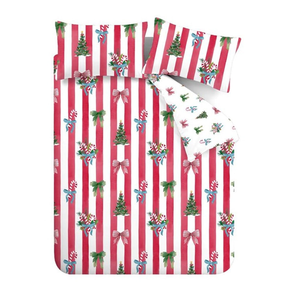 Set copripiumino e federa rosso e bianco per letto matrimoniale 200x200 cm Christmas Stripe – Catherine Lansfield | Biancheria da letto
