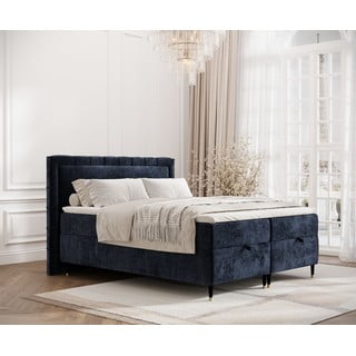 Letto boxspring blu scuro con spazio contenitivo 160x200 cm Voyage - Maison de Rêve
