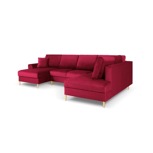 Divano angolare rosso allungabile e con contenitore (con penisola a destra/a U) con rivestimento in velluto Kyoto – Cosmopolitan Design-image-3