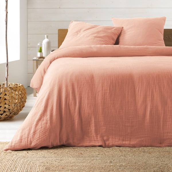 Biancheria da letto in mussola allungata rosa per letto matrimoniale 220x240 cm Angelia - douceur d'intérieur