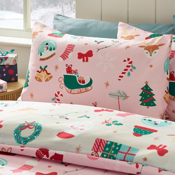 Set copripiumino e federa per letto singolo 135x200 cm Christmas Happy Holidays – Catherine Lansfield-image-2