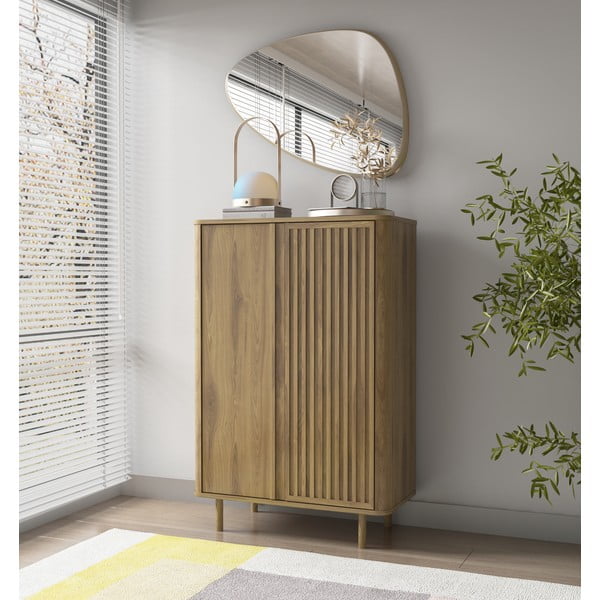 Armadietto di colore naturale con effetto rovere 86x130x40 cm Salma – Marckeric-image-1