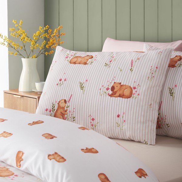Set copripiumino e federa di colore naturale per letto matrimoniale 200x200 cm Happy Capy(bara) – Catherine Lansfield-image-2