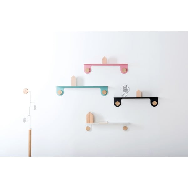 Mensola a muro in acciaio rosa con dettaglio in legno di quercia con 2 ganci , lunghezza 60 cm Hook - Gazzda-image-4