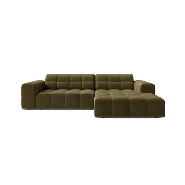 Divano angolare color kaki (con penisola a destra/con chaise lounge) con rivestimento in velluto Chicago – Cosmopolitan Design