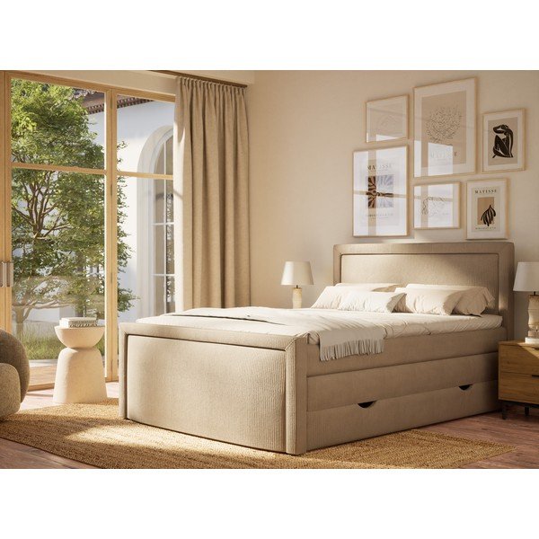 Letto boxspring beige con contenitore 160x200 cm Fresco – Maison de Rêve-image-1