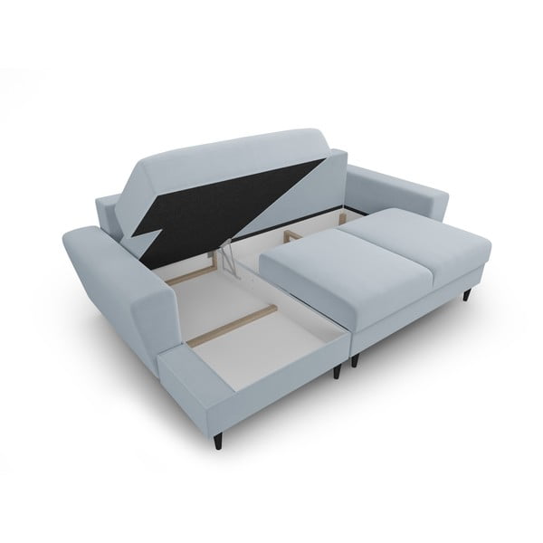 Divano angolare azzurro allungabile e con contenitore (con penisola a sinistra/con chaise lounge) con rivestimento in velluto Kyoto – Cosmopolitan Design-image-3
