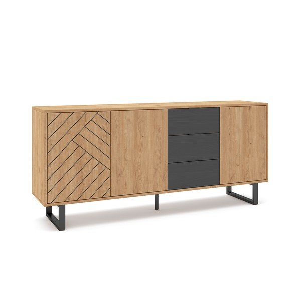 Cassettiera bassa in rovere antracite/naturale 180x80 cm Madona - Marckeric-image-4