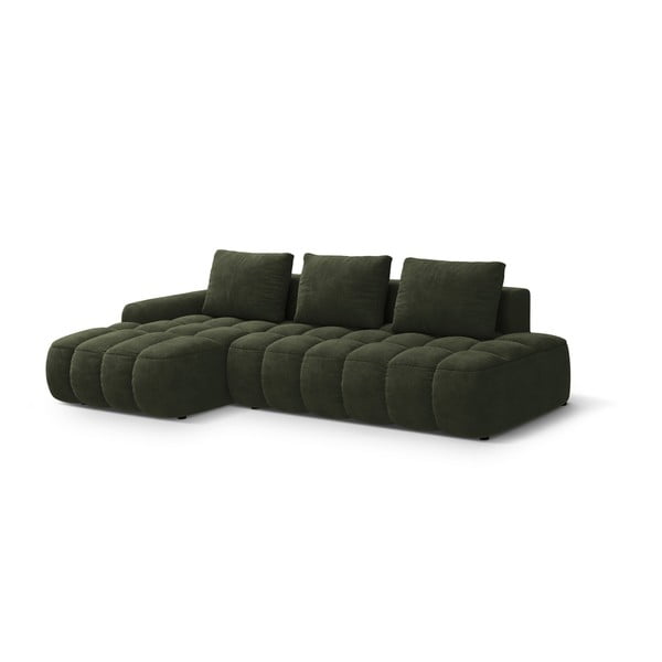 Divano angolare verde allungabile/con contenitore (con penisola a sinistra/con chaise lounge) con rivestimento in velluto Linz – Cosmopolitan Design-image-2
