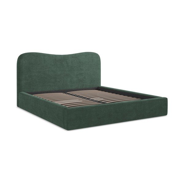 Letto matrimoniale imbottito verde con contenitore con rete inclusa 140x200 cm Kahai – Makamii-image-2