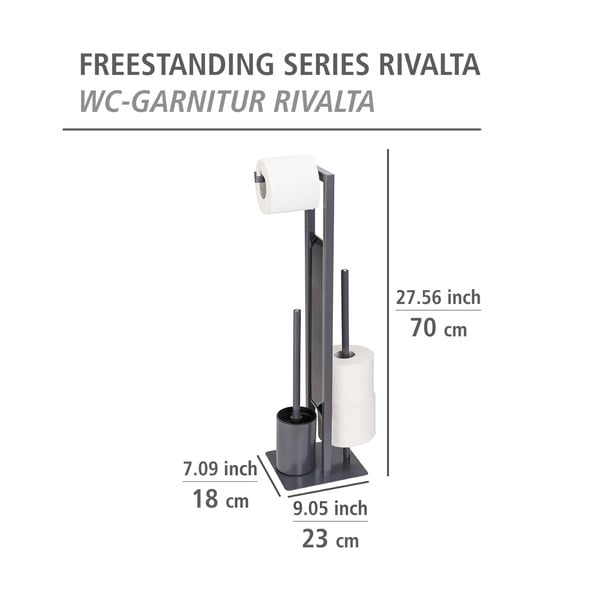 Porta carta igienica grigio con scopino Rivalta - Wenko-image-4