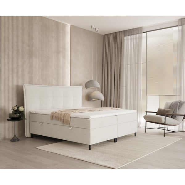 Letto boxspring crema con contenitore 200x200 cm Sinai - Maison de Rêve-image-4
