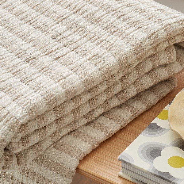 Coperta di colore naturale in cotone 150x200 cm Cotton Muslin Stripe – Bianca-image-2