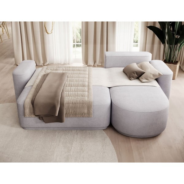 Divano angolare grigio chiaro allungabile/con contenitore (con penisola a destra/con chaise lounge) e rivestimento in ciniglia Aurumm – ELTAP-image-4