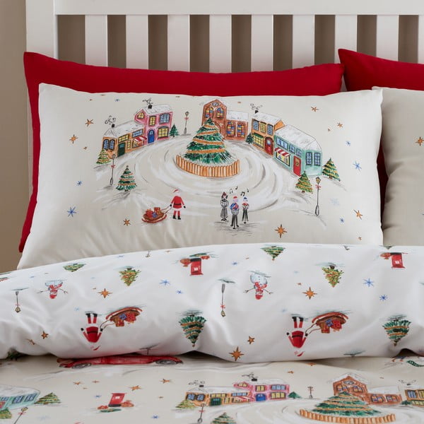 Set copripiumino e federa bianco e beige per letto matrimoniale e per letto esteso 230x220 cm Christmas Town – Catherine Lansfield-image-3