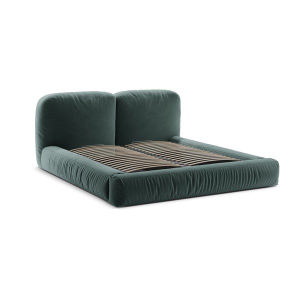 Letto matrimoniale imbottito color petrolio con contenitore con rete inclusa 200x200 cm Martina – Micadoni -image-3