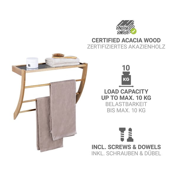 Portasciugamano da parete colore naturale scuro in legno Fondi – Wenko-image-2