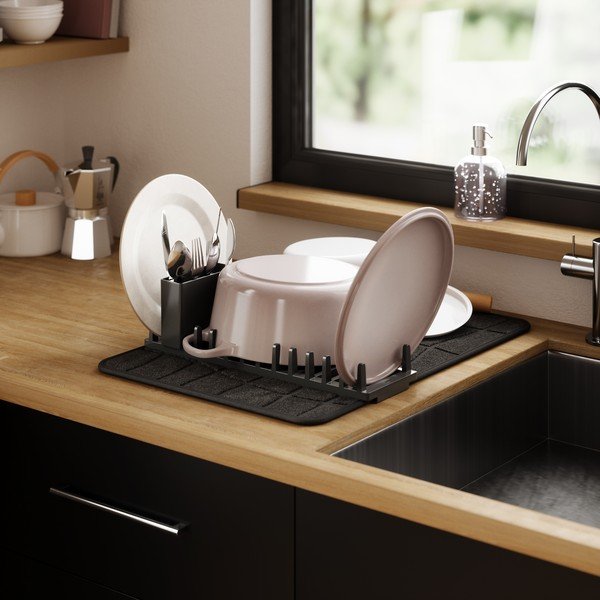 Tappetino scolapiatti nero opaco in plastica 61x43 cm Udry – Umbra-image-2