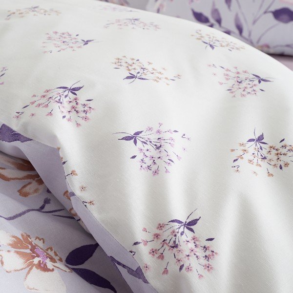 Set copripiumino e federa bianco e viola per letto matrimoniale e per letto esteso 230x220 cm Isadora Floral – Catherine Lansfield-image-4