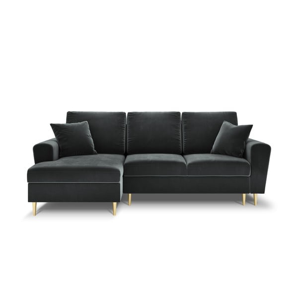 Divano angolare grigio scuro allungabile e con contenitore (con penisola a sinistra/con chaise lounge) con rivestimento in velluto Kyoto – Cosmopolitan Design