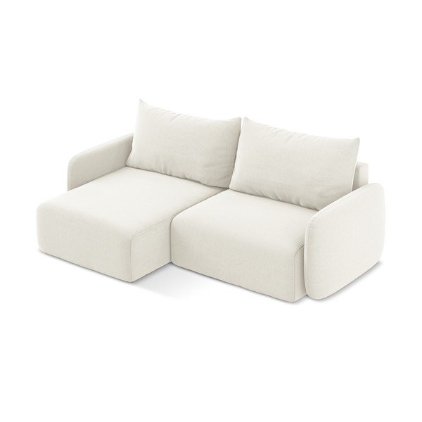 Divano angolare color crema allungabile/con contenitore (con penisola a sinistra/con chaise lounge) con rivestimento in velluto Kalena – Makamii-image-3