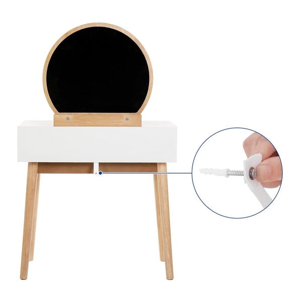 Tavolino da toilette in legno con specchio, sgabello e due cassetti - Songmics-image-2