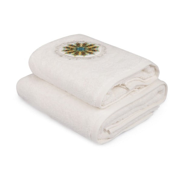 Set di asciugamani e teli da bagno bianchi con dettagli colorati Paon - Foutastic