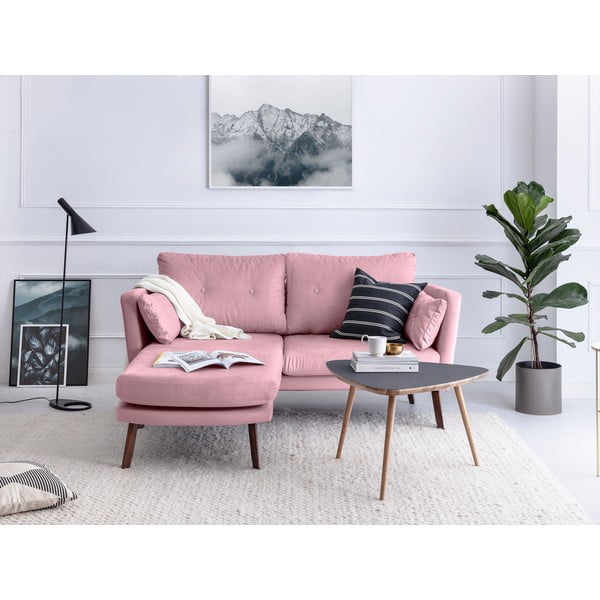 Divano a tre posti rosa chiaro Elena, con un lettino nell'angolo a sinistra - Mazzini Sofas-image-1