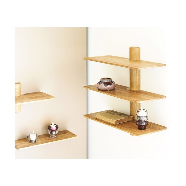 Mensola colore naturale chiaro in rovere massiccio con ripiani multipli 55 cm Calcata – House Nordic-image-1
