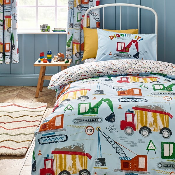 Biancheria da letto per bambini blu per culla 120x150 cm Digger Dreams – Catherine Lansfield-image-1