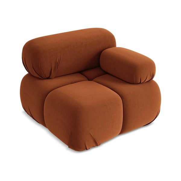 Parte divano componibile arancione (con penisola a destra) con rivestimento in velluto Lokua – Makamii-image-2