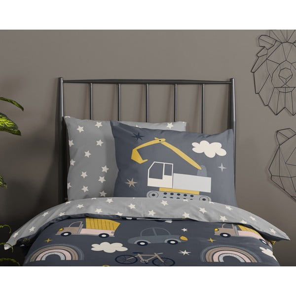 Set copripiumino e federa da bambini grigio in cotone per letto singolo 140x200 cm Rush – Good Morning-image-2