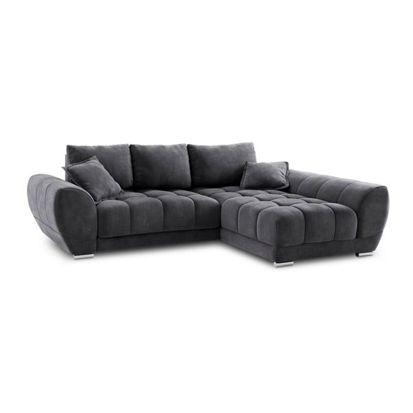 Divano letto angolare grigio scuro con rivestimento in velluto, angolo destro Nuage - Windsor & Co Sofas-image-2