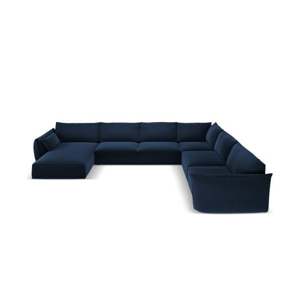 Divano angolare blu scuro (con penisola a destra/a U) con rivestimento in velluto Vanda – Mazzini Sofas