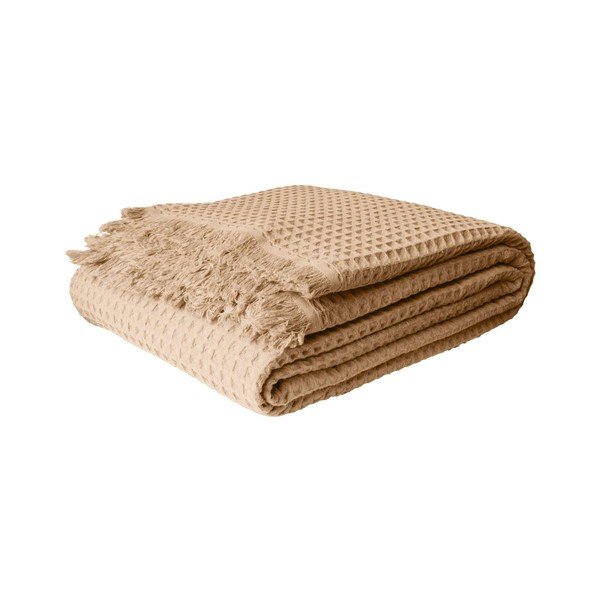 Copriletto beige in cotone 140x200 cm Waffle – Mijolnir