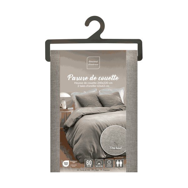 Set copripiumino e federa grigio in cotone per letto matrimoniale/per letto esteso 3 pezzi 240x220 cm Meline – douceur d'intérieur-image-2