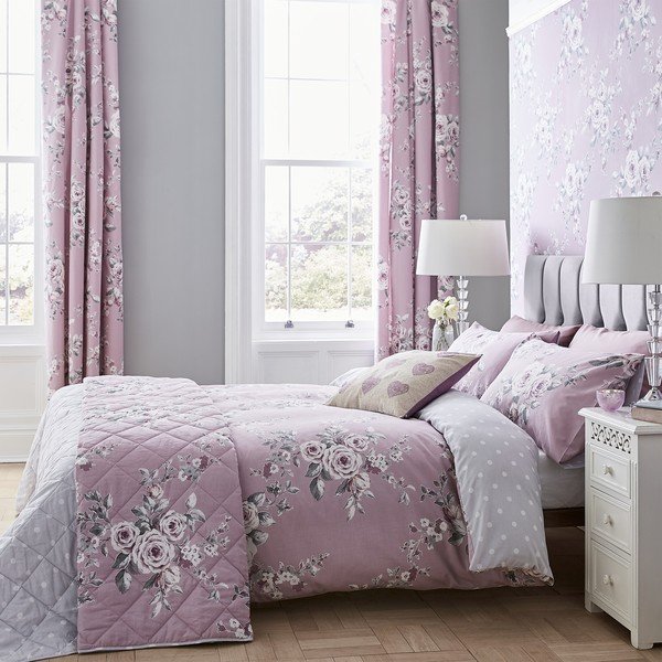 Biancheria da letto viola chiaro Rose, 200 x 200 cm Canterbury - Catherine Lansfield-image-1