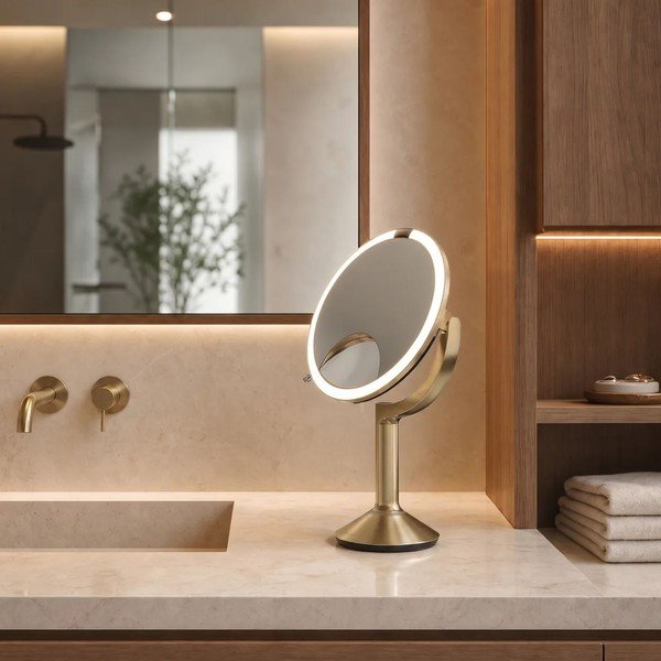 Specchio per make-up con illuminazione/con ingrandimento (con ingrandimento 5x/con ingrandimento 10x) ø 20 cm Trio – simplehuman-image-1