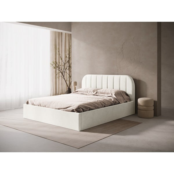 Letto matrimoniale imbottito color crema con contenitore/senza testiera con rete inclusa 140x200 cm Susan – Micadoni -image-1