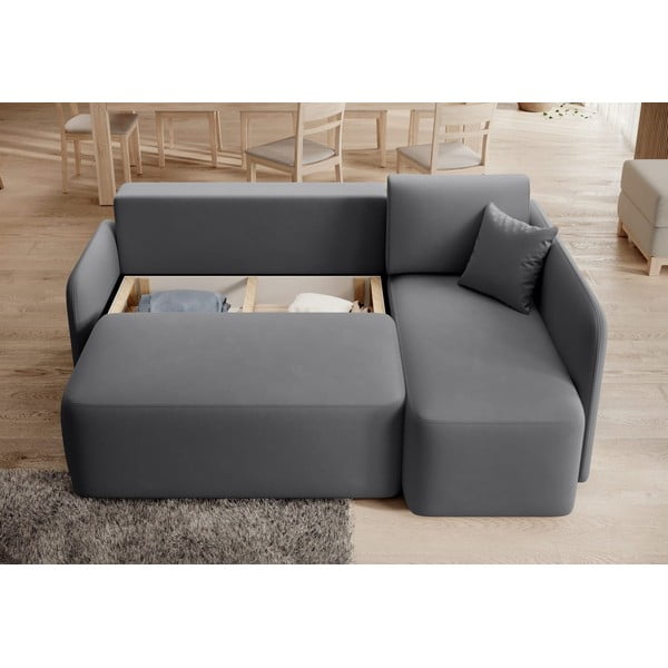 Divano angolare grigio tortora allungabile/con contenitore (con penisola a destra/con chaise lounge) con rivestimento in velluto Hadson – ELTAP-image-4