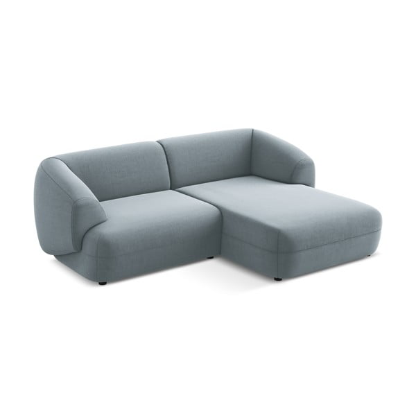 Divano angolare azzurro (con penisola a destra) con rivestimento in velluto Moana – Makamii-image-2