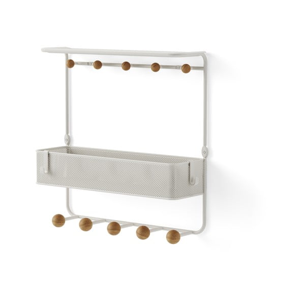 Appendiabiti da parete in metallo bianco naturale con ripiano Estique - Umbra-image-3