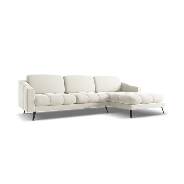 Divano angolare color crema (con penisola a destra) con rivestimento in velluto Nalu – Makamii-image-4